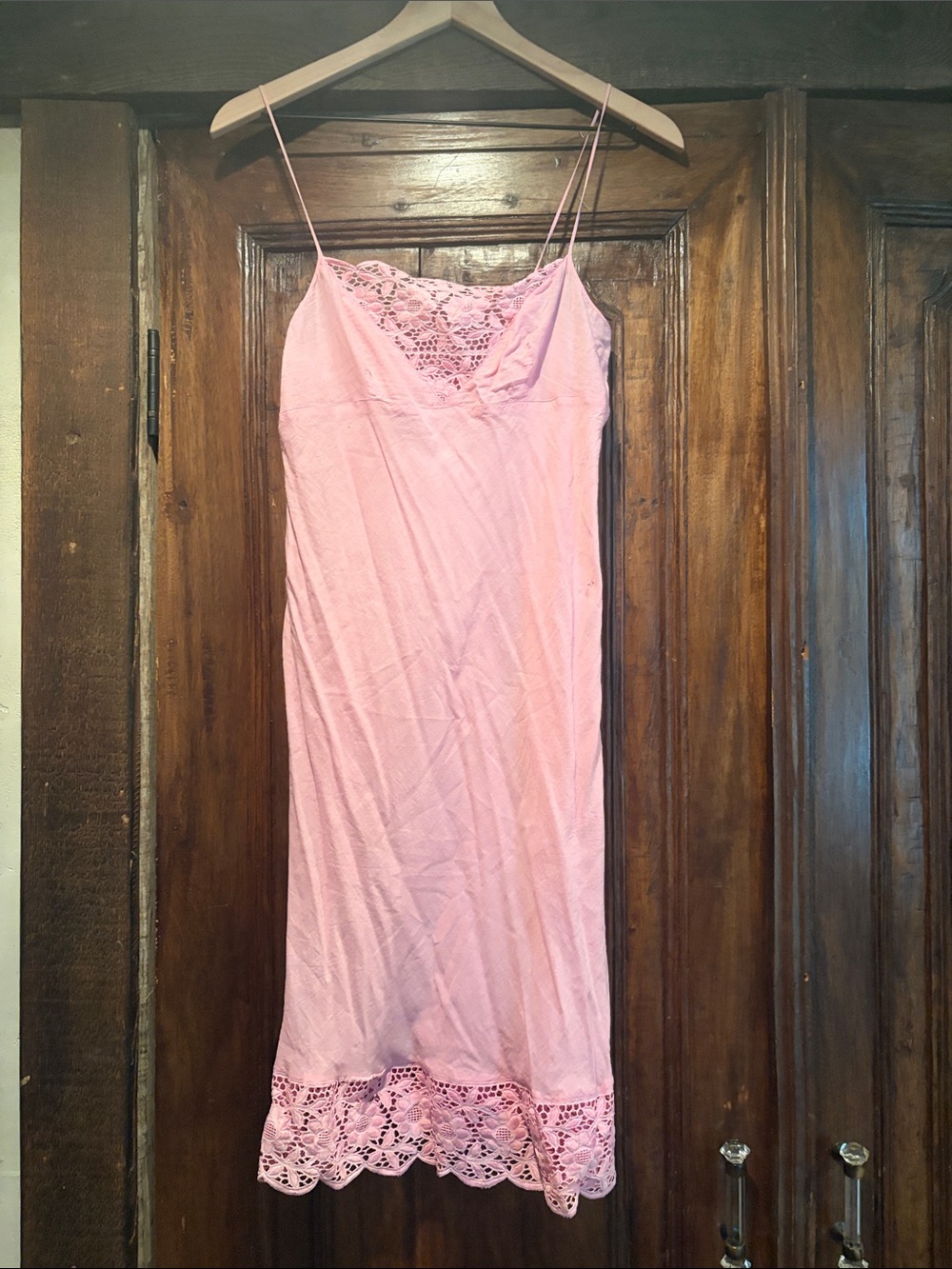 dosa Delicate Pink cotton Lace-Trim Midi Slip Dress